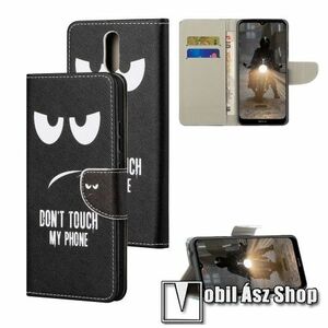 Notesz / mappa tok - Do Not Touch My Phone MINTÁS - oldalra nyíló, rejtett mágneses záródás, belső zseb, asztali tartó funkció, szilikon belső - NOKIA 2.4 (2020) kép