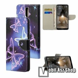 Notesz / mappa tok - LILA PILLANGÓ MINTÁS - oldalra nyíló, rejtett mágneses záródás, belső zseb, asztali tartó funkció, szilikon belső - NOKIA 2.4 (2020) kép