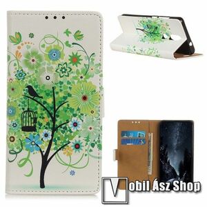 Notesz / mappa tok - ZÖLD FA MINTÁS - oldalra nyíló, rejtett mágneses záródás, belső zseb, asztali tartó funkció, szilikon belső - NOKIA 2.4 (2020) kép