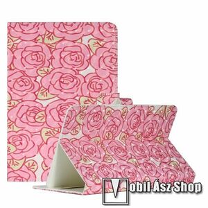 UNIVERZÁLIS notesz / mappa tablet PC tok - VIRÁG MINTÁS - álló, bőr, mágneses záródás, asztali tartó funkciós, bankkártyatartó zsebek, 8"-os készülékekhez ajánlott kép