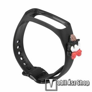 Okosóra szilikon szíj - FEKETE 3D MASNI MINTÁS - 94mm+120mm hosszú, 155-198mm átmérőjű csuklóméretig ajánlott - SAMSUNG SM-R375 Galaxy Fit e kép