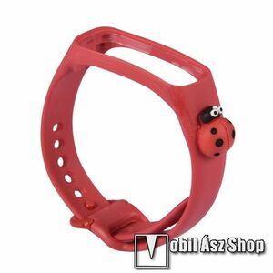 Okosóra szilikon szíj - PIROS 3D KATICABOGÁR MINTÁS - 94mm+120mm hosszú, 155-198mm átmérőjű csuklóméretig ajánlott - SAMSUNG SM-R375 Galaxy Fit e kép