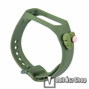 Okosóra szilikon szíj - ZÖLD 3D LEVÉL MINTÁS - 94mm+120mm hosszú, 155-198mm átmérőjű csuklóméretig ajánlott - SAMSUNG SM-R375 Galaxy Fit e kép