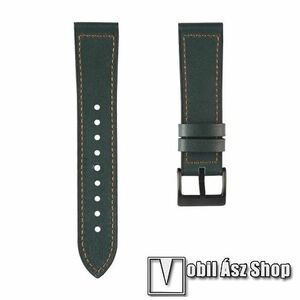 Okosóra szíj - ZÖLD - szilikon / PU bőrrel bevont - 90mm + 120mm hosszú, 20mm széles, 130-210mm-es átmérőjű csuklóméretig - SAMSUNG Galaxy Watch 42mm / Amazfit GTS / Galaxy Watch3 41mm / HUAWEI Watch GT 2 42mm / Watch Active / Active 2 kép