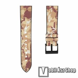 Okosóra szíj - BARNA TEREPMINTÁS - szilikon / PU bőrrel bevont - 90mm + 120mm hosszú, 20mm széles, 130-210mm-es átmérőjű csuklóméretig - SAMSUNG Galaxy Watch 42mm / Amazfit GTS / Galaxy Watch3 41mm / HUAWEI Watch GT 2 42mm / Watch Active / Active 2 kép