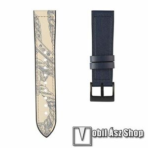 Okosóra szíj - KÉK KÖTÉL MINTÁS - szilikon / PU bőrrel bevont - 90mm + 120mm hosszú, 22mm széles, 130-210mm-es átmérőjű csuklóméretig - SAMSUNG Galaxy Watch 46mm / Watch GT2 46mm / Watch GT 2e / Galaxy Watch3 45mm / Honor MagicWatch 2 46mm kép