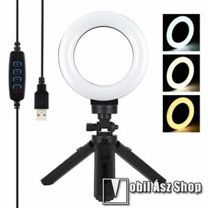 PULUZ MINI UNIVERZÁLIS 12cmes LED selfie körfény tripod állvány - állítható színhőmérséklet 3200K-6500K, 360°-ban forgatható, állítható állvány, 14.5cm magas tripod állvány - FEKETE kép
