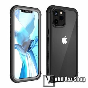 OTT! FULL COVERAGE műanyag védő tok / átlátszó hátlap - FEKETE - szilikon belső, PET előlapvédő, 360°-os védelem, vezeték nélküli töltés támogatás, erősített sarkok, ERŐS VÉDELEM! - APPLE iPhone 12 Pro Max kép