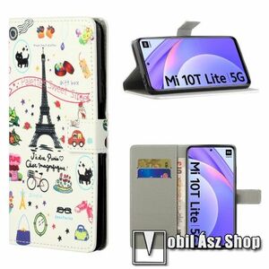 Notesz / mappa tok - EIFFEL TORONY MINTÁS - oldalra nyíló, rejtett mágneses záródás, bankkártyatartó zseb, asztali tartó funkció, szilikon belső - Xiaomi Mi 10T Lite 5G / Redmi Note 9 Pro 5G / Mi 10i 5G kép