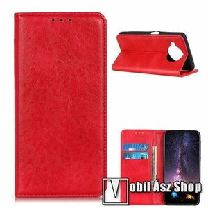 Notesz tok / flip tok - PIROS - hasított bőr, asztali tartó funkciós, oldalra nyíló, rejtett mágneses záródás, bankkártya tartó zseb, szilikon belső - Xiaomi Mi 10T Lite 5G / Redmi Note 9 Pro 5G / Mi 10i 5G kép