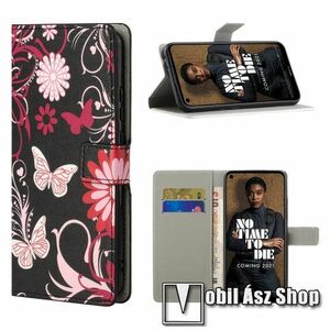 Notesz / mappa tok - PILLANGÓ / VIRÁG MINTÁS - oldalra nyíló, rejtett mágneses záródás, belső zseb, asztali tartó funkció, szilikon belső - NOKIA 3.4 (2020) kép