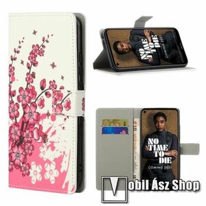 Notesz / mappa tok - VIRÁGZÓ FA MINTÁS - oldalra nyíló, rejtett mágneses záródás, belső zseb, asztali tartó funkció, szilikon belső - NOKIA 3.4 (2020) kép