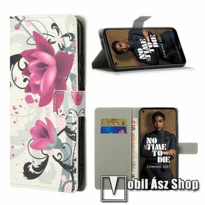 Notesz / mappa tok - LÓTUSZVIRÁG MINTÁS - oldalra nyíló, rejtett mágneses záródás, belső zseb, asztali tartó funkció, szilikon belső - NOKIA 3.4 (2020) kép