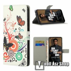 Notesz / mappa tok - PILLANGÓ / VIRÁG MINTÁS - oldalra nyíló, rejtett mágneses záródás, belső zseb, asztali tartó funkció, szilikon belső - NOKIA 3.4 (2020) kép