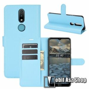 WALLET notesz tok / flip tok - VILÁGOSKÉK - asztali tartó funkciós, oldalra nyíló, rejtett mágneses záródás, bankkártyatartó zseb, szilikon belső - NOKIA 2.4 (2020) kép