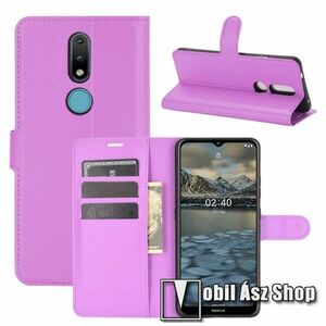 WALLET notesz tok / flip tok - LILA - asztali tartó funkciós, oldalra nyíló, rejtett mágneses záródás, bankkártyatartó zseb, szilikon belső - NOKIA 2.4 (2020) kép
