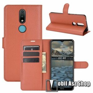 WALLET notesz tok / flip tok - BARNA - asztali tartó funkciós, oldalra nyíló, rejtett mágneses záródás, bankkártyatartó zseb, szilikon belső - NOKIA 2.4 (2020) kép