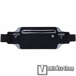 UNIVERZÁLIS ÖVTÁSKA - FEKETE - állítható pánt, ultravékony, cipzár, több fakkos, fülhallgató és kulcstartó zseb, fülhallgató kivezető nyílás - belső zseb mérete: 180 x 80mm, max. 6, 7"-os készülékekhez kép