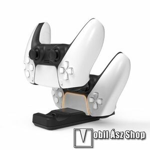 IPLAY SONY Playstation 5 (PS5) kontrollertöltő állomás, dokkoló - egyszerre 2 kontroller is tölthető vele, csúszásgátló gumitalp, LED jelzőfény, 53 x 40 x 110 mm - FEKETE - GYÁRI kép