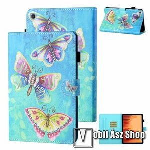 Notesz tok / mappa tok - PILLANGÓ MINTÁS - asztali tartó funkciós, oldalra nyíló, rejtett mágneses záródás, ceruzatartó, bankkártyatartó zsebek, szilikon belső - SAMSUNG Galaxy Tab A7 10.4 (2020) (SM-T500/T505) / (2022) (SM-T509) kép