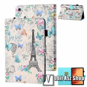 Notesz tok / mappa tok - EIFFEL TORONY MINTÁS - asztali tartó funkciós, oldalra nyíló, rejtett mágneses záródás, ceruzatartó, bankkártyatartó zsebek, szilikon belső - SAMSUNG Galaxy Tab A7 10.4 (2020) (SM-T500/T505) / (2022) (SM-T509) kép