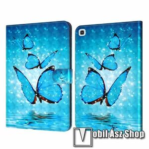 Notesz tok / mappa tok - KÉK PILLANGÓ MINTÁS - asztali tartó funkciós, oldalra nyíló, rejtett mágneses záródás, bankkártyatartó zsebekkel, szilikon belső - SAMSUNG Galaxy Tab A7 10.4 (2020) (SM-T500/T505) / (2022) (SM-T509) kép