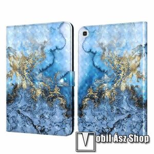 Notesz tok / mappa tok - KÉK / ARANY MÁRVÁNY MINTÁS - asztali tartó funkciós, oldalra nyíló, rejtett mágneses záródás, bankkártyatartó zsebekkel, szilikon belső - SAMSUNG Galaxy Tab A7 10.4 (2020) (SM-T500/T505) / (2022) (SM-T509) kép