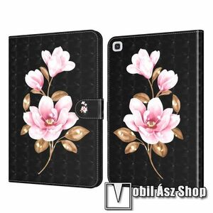 Notesz tok / mappa tok - RÓZSASZÍN VIRÁG MINTÁS - asztali tartó funkciós, oldalra nyíló, rejtett mágneses záródás, bankkártyatartó zsebekkel, szilikon belső - SAMSUNG Galaxy Tab A7 10.4 (2020) (SM-T500/T505) / (2022) (SM-T509) kép