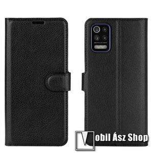 WALLET notesz tok / flip tok - FEKETE - asztali tartó funkciós, oldalra nyíló, rejtett mágneses záródás, bankkártyatartó zseb, szilikon belső - LG K62 / LG Q52 / LG K52 kép