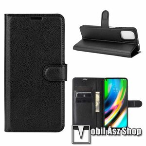 WALLET notesz tok / flip tok - FEKETE - asztali tartó funkciós, oldalra nyíló, rejtett mágneses záródás, bankkártyatartó zseb, szilikon belső - MOTOROLA Moto G9 Plus kép