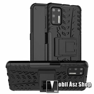 OTT! VROOM műanyag védő tok / hátlap - FEKETE - AUTÓGUMI MINTÁS - szilikon betétes, asztali tartó funkciós, ERŐS VÉDELEM! - MOTOROLA Moto G9 Plus kép