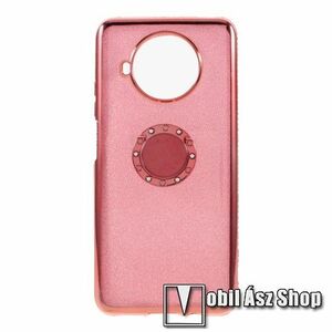 OTT! DECOR RING szilikon védő tok / hátlap - PIROS - fém ujjgyűrű, strasszkővel díszített, csillámló réteg, tapadófelület mágneses autós tartóhoz, kitámasztható, ERŐS VÉDELEM! - Xiaomi Mi 10T Lite 5G / Redmi Note 9 Pro 5G / Mi 10i 5G kép