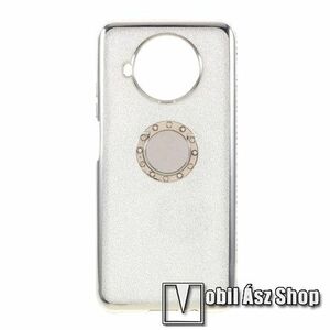 OTT! DECOR RING szilikon védő tok / hátlap - EZÜST - fém ujjgyűrű, strasszkővel díszített, csillámló réteg, tapadófelület mágneses autós tartóhoz, kitámasztható, ERŐS VÉDELEM! - Xiaomi Mi 10T Lite 5G / Redmi Note 9 Pro 5G / Mi 10i 5G kép