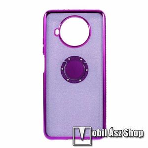 OTT! DECOR RING szilikon védő tok / hátlap - LILA - fém ujjgyűrű, strasszkővel díszített, csillámló réteg, tapadófelület mágneses autós tartóhoz, kitámasztható, ERŐS VÉDELEM! - Xiaomi Mi 10T Lite 5G / Redmi Note 9 Pro 5G / Mi 10i 5G kép