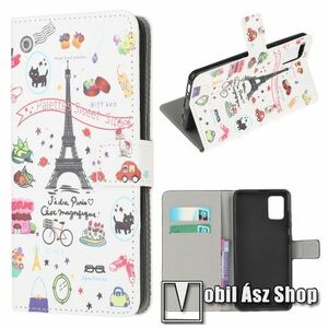 Notesz / mappa tok - EIFFEL TORONY MINTÁS - oldalra nyíló, rejtett mágneses záródás, bankkártyatartó zsebek, asztali tartó funkció, szilikon belső - Xiaomi Poco M3 kép