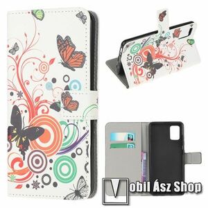 Notesz / mappa tok - PILLANGÓ / VIRÁG MINTÁS - oldalra nyíló, rejtett mágneses záródás, bankkártyatartó zsebek, asztali tartó funkció, szilikon belső - Xiaomi Poco M3 kép