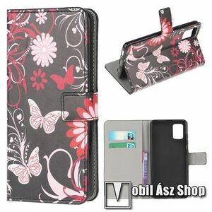 Notesz / mappa tok - PILLANGÓ / VIRÁG MINTÁS - oldalra nyíló, rejtett mágneses záródás, bankkártyatartó zsebek, asztali tartó funkció, szilikon belső - Xiaomi Poco M3 kép