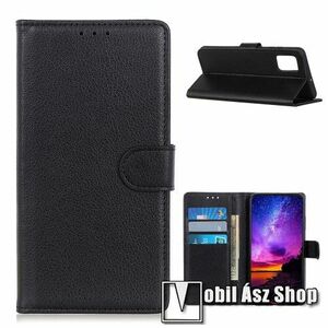 WALLET notesz tok / flip tok - FEKETE - asztali tartó funkciós, oldalra nyíló, rejtett mágneses záródás, bankkártyatartó zseb, szilikon belső - Xiaomi Poco M3 kép