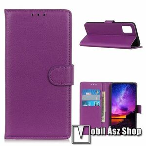 WALLET notesz tok / flip tok - LILA - asztali tartó funkciós, oldalra nyíló, rejtett mágneses záródás, bankkártyatartó zseb, szilikon belső - Xiaomi Poco M3 kép