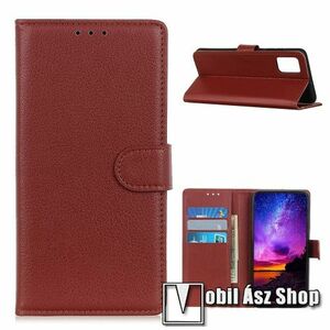 WALLET notesz tok / flip tok - BARNA - asztali tartó funkciós, oldalra nyíló, rejtett mágneses záródás, bankkártyatartó zseb, szilikon belső - Xiaomi Poco M3 kép