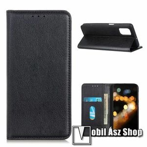 Notesz tok / flip tok - FEKETE - hasított bőr, asztali tartó funkciós, oldalra nyíló, rejtett mágneses záródás, bankkártya tartó zseb, szilikon belső - Xiaomi Poco M3 kép