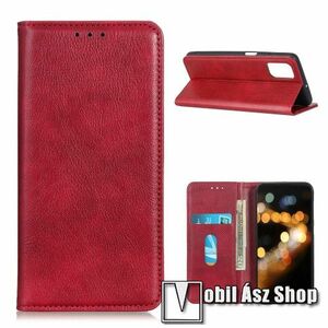 Notesz tok / flip tok - PIROS - hasított bőr, asztali tartó funkciós, oldalra nyíló, rejtett mágneses záródás, bankkártya tartó zseb, szilikon belső - Xiaomi Poco M3 kép