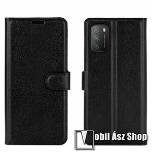 WALLET notesz tok / flip tok - FEKETE - asztali tartó funkciós, oldalra nyíló, rejtett mágneses záródás, bankkártyatartó zseb, szilikon belső - Xiaomi Poco M3 kép