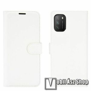 WALLET notesz tok / flip tok - FEHÉR - asztali tartó funkciós, oldalra nyíló, rejtett mágneses záródás, bankkártyatartó zseb, szilikon belső - Xiaomi Poco M3 kép
