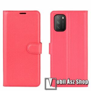 WALLET notesz tok / flip tok - PIROS - asztali tartó funkciós, oldalra nyíló, rejtett mágneses záródás, bankkártyatartó zseb, szilikon belső - Xiaomi Poco M3 kép