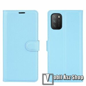 WALLET notesz tok / flip tok - VILÁGOSKÉK - asztali tartó funkciós, oldalra nyíló, rejtett mágneses záródás, bankkártyatartó zseb, szilikon belső - Xiaomi Poco M3 kép