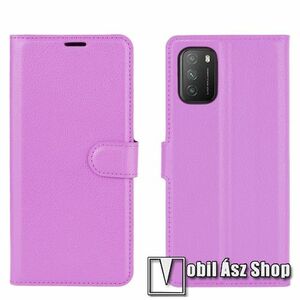 WALLET notesz tok / flip tok - LILA - asztali tartó funkciós, oldalra nyíló, rejtett mágneses záródás, bankkártyatartó zseb, szilikon belső - Xiaomi Poco M3 kép