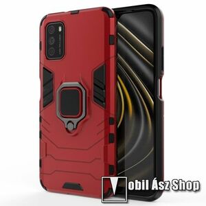 TRANSFORM PRO műanyag védő tok / hátlap - PIROS - szilikon betétes, kitámasztható, fém ujjgyűrűvel, tapadófelület mágneses autós tartóhoz - ERŐS VÉDELEM! - Xiaomi Poco M3 kép