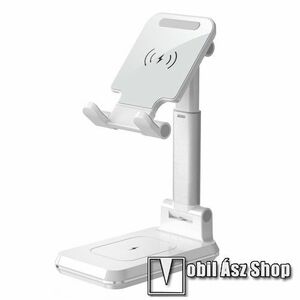2 az 1-ben Airpods és iPhone asztali tartó / állvány Qi Wireless töltő funkcióval - 10W, gyorstöltés támogatás, összecsukható, Type-C bemenet, állítható magasság, dönthető - FEHÉR kép