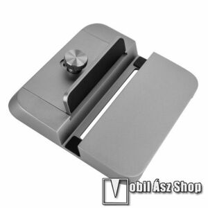 UNIVERZÁLIS asztali telefon / tablet PC tartó alumínium állvány - állítható bölcső, csúszásgátló, kábelelvezető, hangerősítő funkció, vízszintesen vagy függőlegesen is belehelyezhető a készülék - SZÜRKE kép